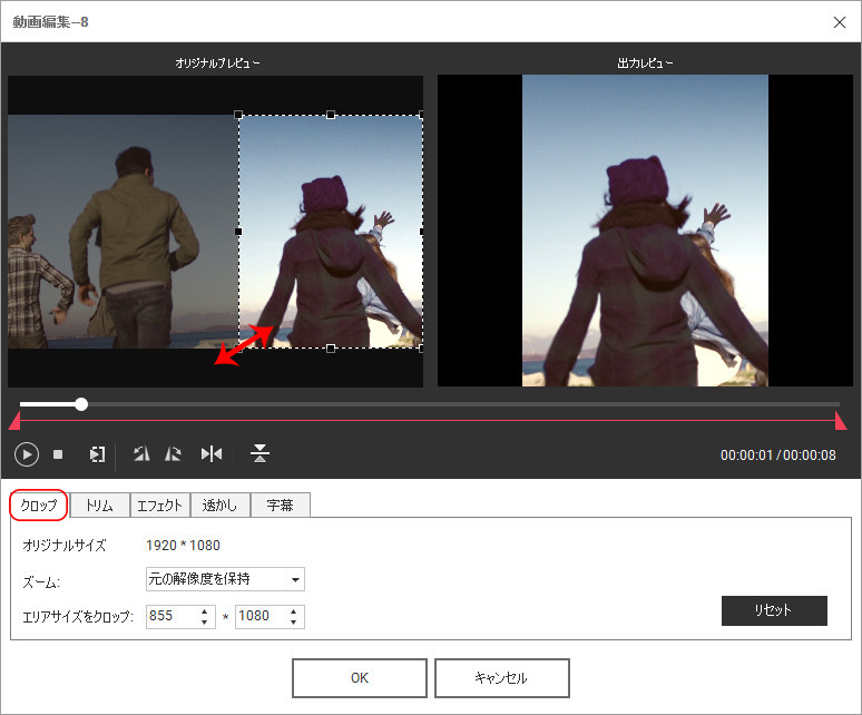DVD MemoryでDVDディスクを作成する方法 - 動画をクロップする（切り抜く）